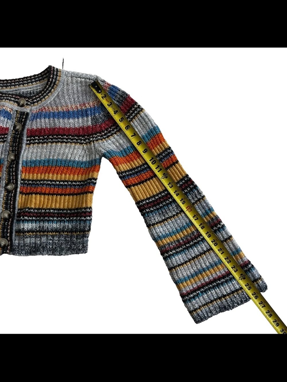 NWT Pilcro Anthropologie Ribbed Multi Stripe Cardigan Sweater M Wool Blend - Picture 6 of 8
